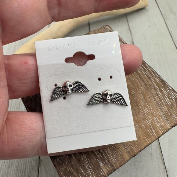 Skull With Wings Sterling Silver Earrings - Picture 4 of 5